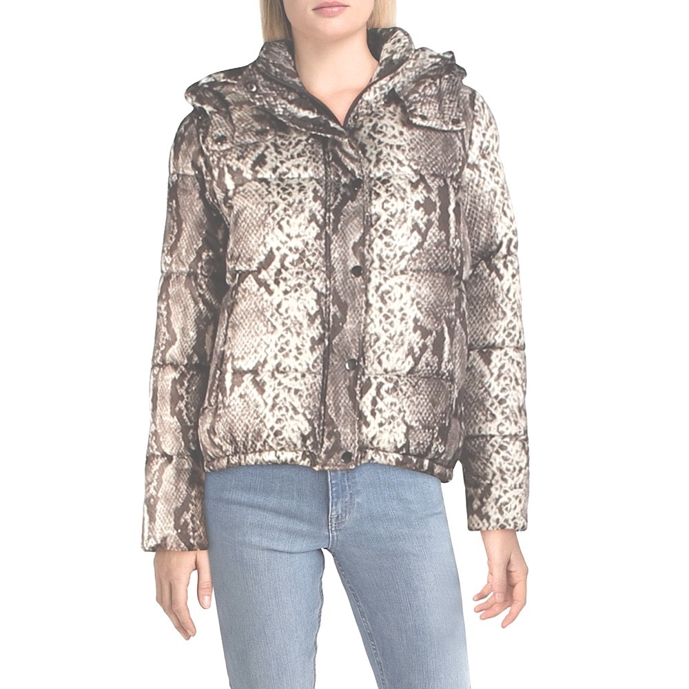Aqua Python Snakeskin Print Puffer Jacket - image 4